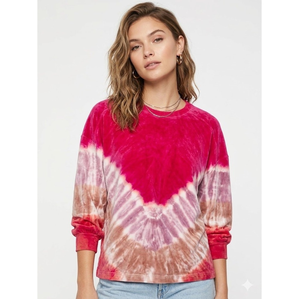 Rachel Zoe Tie Dye Pullover Sweatshirt Balloon Sleeve Pink Brown White‎ Large